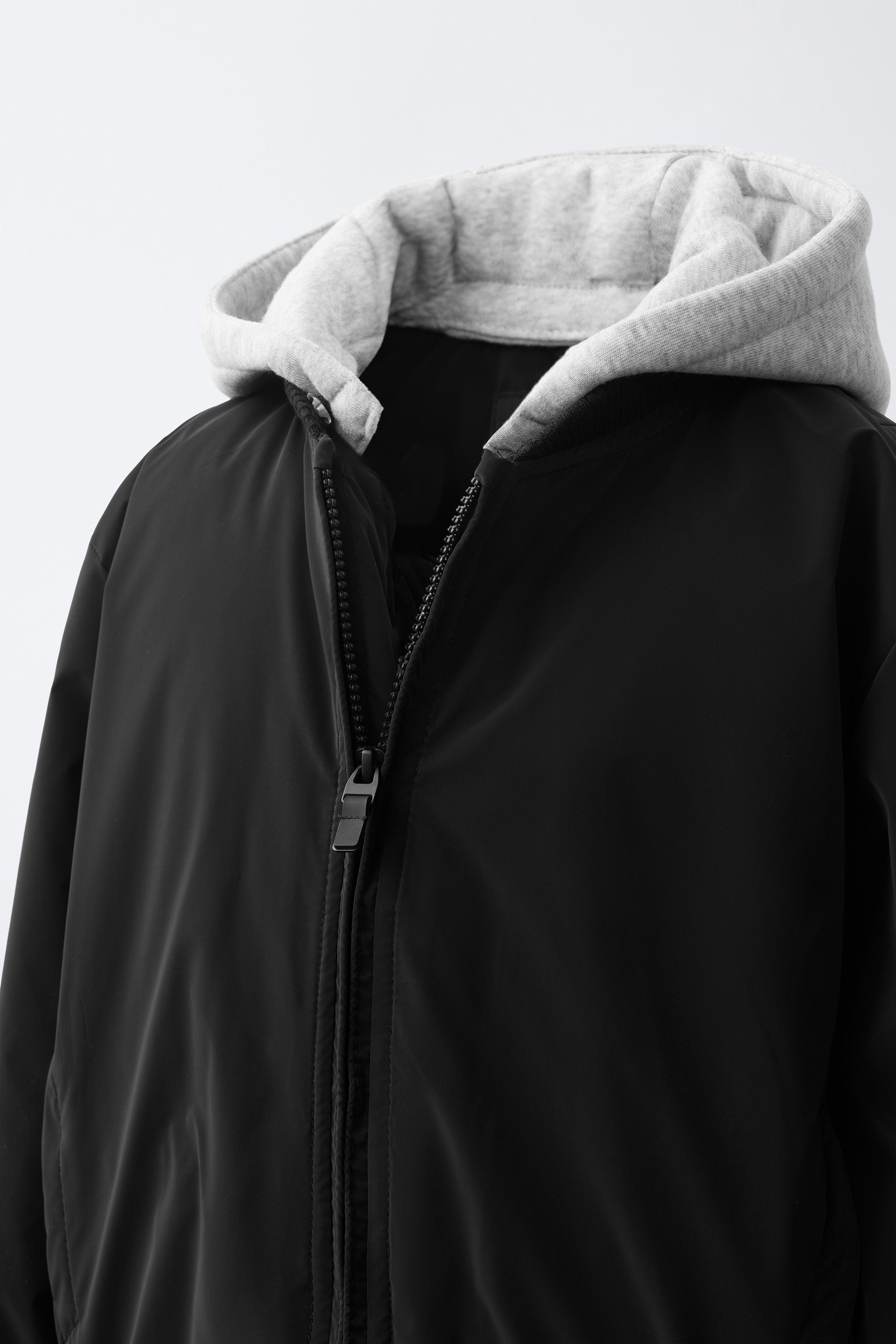 RUBBERIZED BOMBER JACKET WITH DETACHABLE HOOD